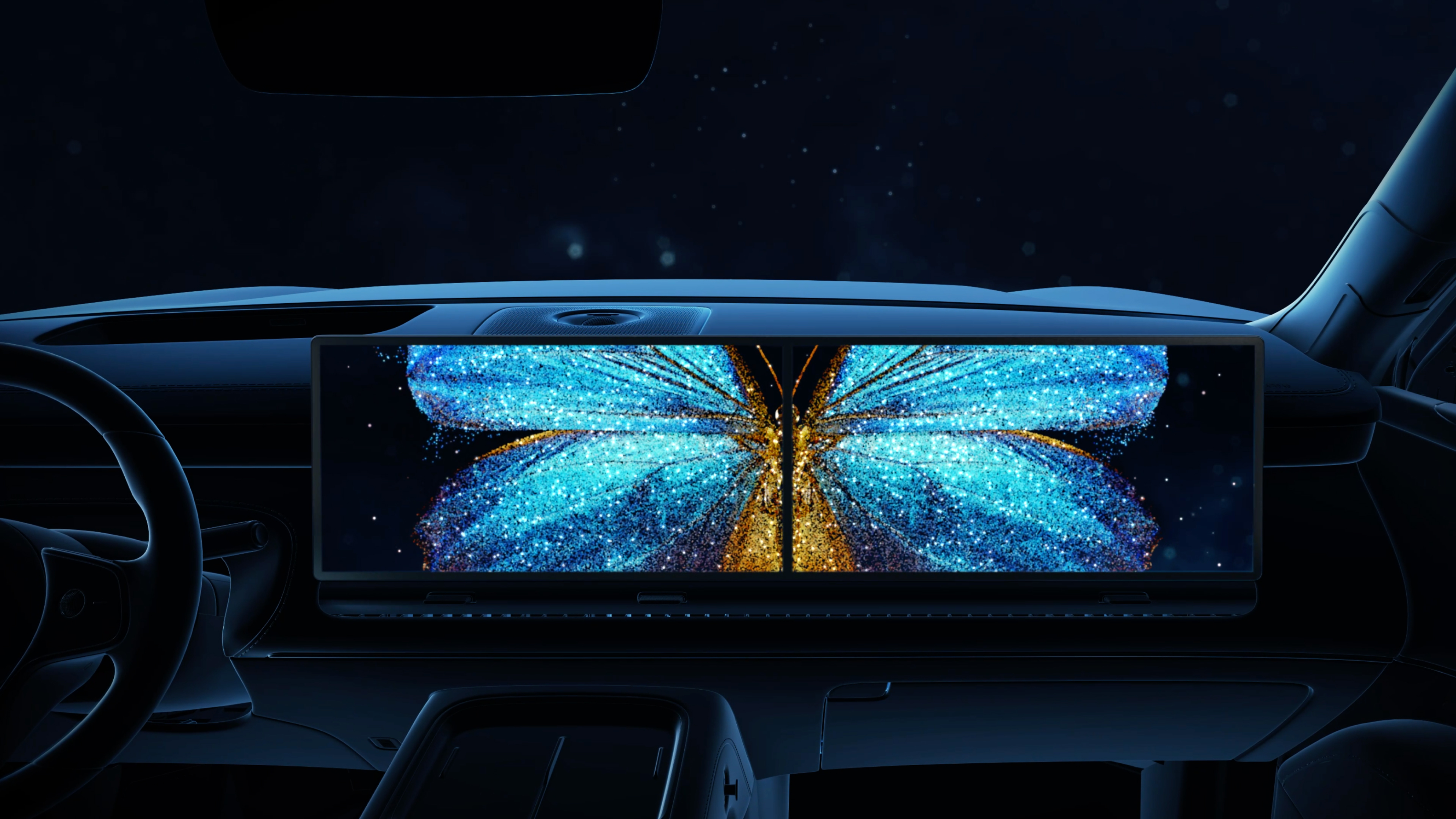 Official rendering of the Epicland X9 dashboard with joined driver and passenger displays in the HarmonySpace 6 cockpit