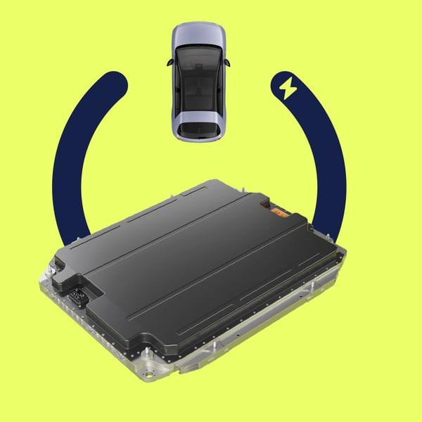Firefly's illustration of the 60 kWh ternary battery pack beneath a top-down view of the Firefly hatchback